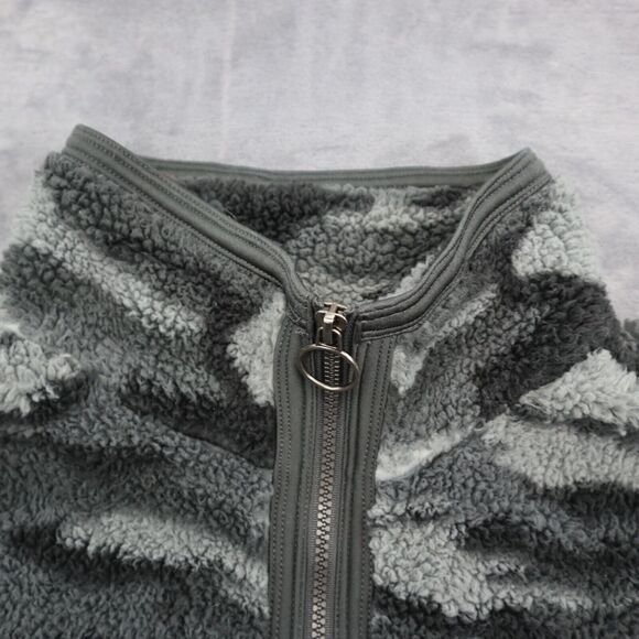 Cozy SHERPA Sweater Womens 2XL Gray Mock Neck Zip Fleece Camouflage Pocket - Picture 10 of 16